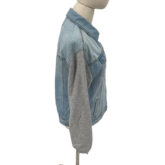 Forever 21 Fleece Sleeves Denim Jean Jacket Size Small Women’s - Picture 5 of 8